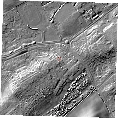 Shaded relief map of the ground around DN328QF, computed from Environment Agency LiDAR. The ground here sits at about 7 m above sea level and falls 9 m across the surrounding 800 m. Surface water reaching this point runs off ground lying to the south-south-west, 2.8 m higher.
