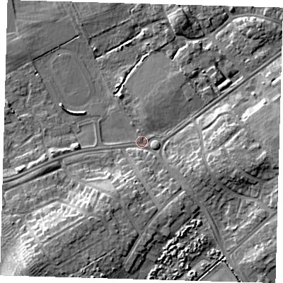 Shaded relief map of the ground around DN328QH, computed from Environment Agency LiDAR. The ground here sits at about 4 m above sea level and falls 9 m across the surrounding 800 m. Surface water reaching this point runs off ground lying to the south-south-west, 7.1 m higher.