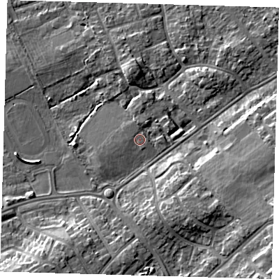 Shaded relief map of the ground around DN328QL, computed from Environment Agency LiDAR. The ground here sits at about 5 m above sea level and falls 10 m across the surrounding 800 m. Surface water reaching this point runs off ground lying to the north-north-east, 1.6 m higher.