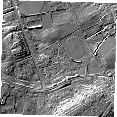 Shaded relief map of the ground around DN328QR, computed from Environment Agency LiDAR. The ground here sits at about 3 m above sea level and falls 9 m across the surrounding 800 m. Surface water reaching this point runs off ground lying to the south-south-east, 8.7 m higher.