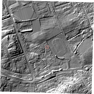 Shaded relief map of the ground around DN328QU, computed from Environment Agency LiDAR. The ground here sits at about 3 m above sea level and falls 8 m across the surrounding 800 m. Surface water reaching this point runs off ground lying to the south-south-east, 8.0 m higher.