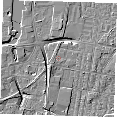 Shaded relief map of the ground around DN329AE, computed from Environment Agency LiDAR. The ground here sits at about 4 m above sea level and falls 8 m across the surrounding 800 m. Surface water reaching this point runs off ground lying to the west-south-west, 1.0 m higher.