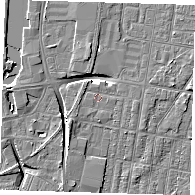 Shaded relief map of the ground around DN329AF, computed from Environment Agency LiDAR. The ground here sits at about 3 m above sea level and falls 8 m across the surrounding 800 m. Surface water reaching this point runs off ground lying to the west-south-west, 1.2 m higher.