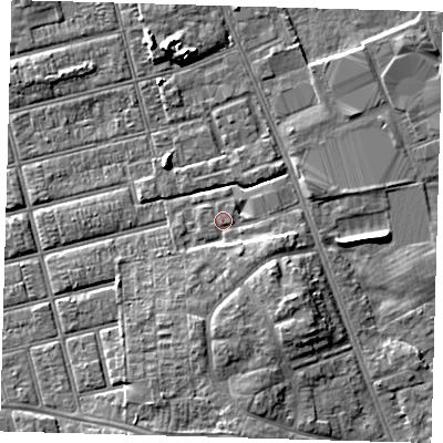 Shaded relief map of the ground around DN329AG, computed from Environment Agency LiDAR. The ground here sits at about 4 m above sea level and falls 6 m across the surrounding 800 m. Surface water reaching this point runs off ground lying to the south-east, 4.1 m higher.