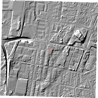 Shaded relief map of the ground around DN329AJ, computed from Environment Agency LiDAR. The ground here sits at about 4 m above sea level and falls 9 m across the surrounding 800 m. Surface water reaching this point runs off ground lying to the north, 0.5 m higher.