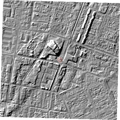 Shaded relief map of the ground around DN329AL, computed from Environment Agency LiDAR. The ground here sits at about 3 m above sea level and falls 5 m across the surrounding 800 m. Surface water reaching this point runs off ground lying to the north-west, 4.2 m higher.