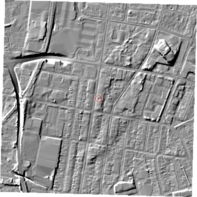 Shaded relief map of the ground around DN329AY, computed from Environment Agency LiDAR. The ground here sits at about 4 m above sea level and falls 9 m across the surrounding 800 m. Surface water reaching this point runs off ground lying to the south-south-east, 0.7 m higher.