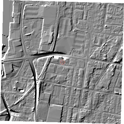 Shaded relief map of the ground around DN329BA, computed from Environment Agency LiDAR. The ground here sits at about 4 m above sea level and falls 8 m across the surrounding 800 m. Surface water reaching this point runs off ground lying to the west-south-west, 2.6 m higher.