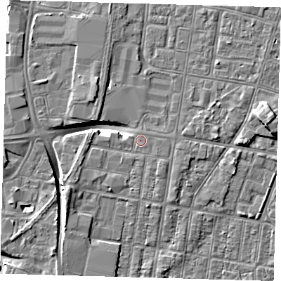 Shaded relief map of the ground around DN329BD, computed from Environment Agency LiDAR. The ground here sits at about 3 m above sea level and falls 9 m across the surrounding 800 m. Surface water reaching this point runs off ground lying to the west-south-west, 1.5 m higher.