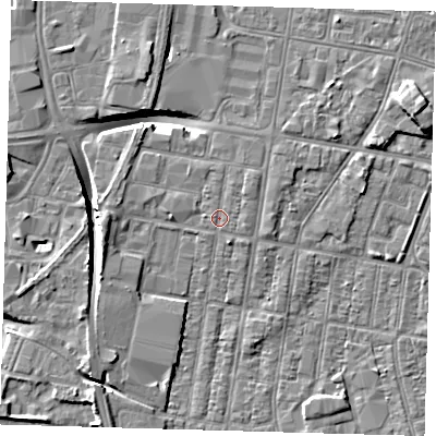 Shaded relief map of the ground around DN329BH, computed from Environment Agency LiDAR. The ground here sits at about 3 m above sea level and falls 9 m across the surrounding 800 m. Surface water reaching this point runs off ground lying to the north-east, 0.7 m higher.