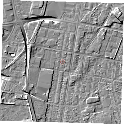 Shaded relief map of the ground around DN329BS, computed from Environment Agency LiDAR. The ground here sits at about 3 m above sea level and falls 9 m across the surrounding 800 m. Surface water reaching this point runs off ground lying to the north-north-east, 1.5 m higher.