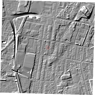 Shaded relief map of the ground around DN329BT, computed from Environment Agency LiDAR. The ground here sits at about 3 m above sea level and falls 9 m across the surrounding 800 m. Surface water reaching this point runs off ground lying to the north-north-east, 1.0 m higher.