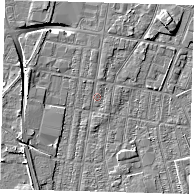 Shaded relief map of the ground around DN329BX, computed from Environment Agency LiDAR. The ground here sits at about 3 m above sea level and falls 9 m across the surrounding 800 m. Surface water reaching this point runs off ground lying to the north-north-west, 1.0 m higher.