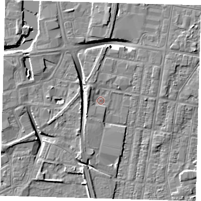 Shaded relief map of the ground around DN329DE, computed from Environment Agency LiDAR. The ground here sits at about 3 m above sea level and falls 8 m across the surrounding 800 m. Surface water reaching this point runs off ground lying to the west-north-west, 2.3 m higher.