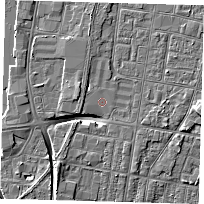 Shaded relief map of the ground around DN329DL, computed from Environment Agency LiDAR. The ground here sits at about 3 m above sea level and falls 9 m across the surrounding 800 m. Surface water reaching this point runs off ground lying to the north-west, 2.4 m higher.