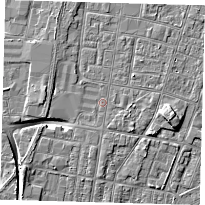 Shaded relief map of the ground around DN329DR, computed from Environment Agency LiDAR. The ground here sits at about 3 m above sea level and falls 9 m across the surrounding 800 m. Surface water reaching this point runs off ground lying to the north-west, 0.8 m higher.