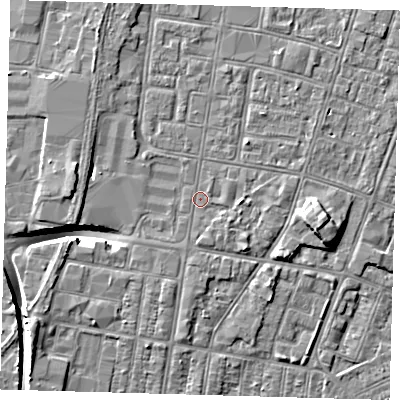 Shaded relief map of the ground around DN329DW, computed from Environment Agency LiDAR. The ground here sits at about 3 m above sea level and falls 9 m across the surrounding 800 m. Surface water reaching this point runs off ground lying to the east, 1.6 m higher.