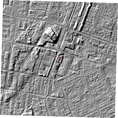 Shaded relief map of the ground around DN329ED, computed from Environment Agency LiDAR. The ground here sits at about 3 m above sea level and falls 5 m across the surrounding 800 m. Surface water reaching this point runs off ground lying to the north, 1.3 m higher.