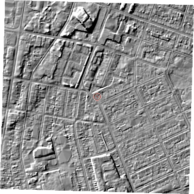Shaded relief map of the ground around DN329EE, computed from Environment Agency LiDAR. The ground here sits at about 2 m above sea level and falls 5 m across the surrounding 800 m. Surface water reaching this point runs off ground lying to the north, 4.9 m higher.