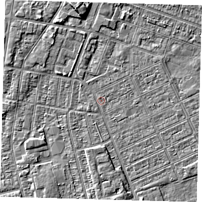 Shaded relief map of the ground around DN329EF, computed from Environment Agency LiDAR. The ground here sits at about 2 m above sea level and falls 5 m across the surrounding 800 m. Surface water reaching this point runs off ground lying to the north-north-west, 4.9 m higher.