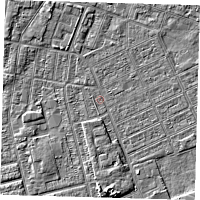 Shaded relief map of the ground around DN329EG, computed from Environment Agency LiDAR. The ground here sits at about 2 m above sea level and falls 5 m across the surrounding 800 m. Surface water reaching this point runs off ground lying to the south, 3.3 m higher.