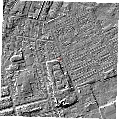 Shaded relief map of the ground around DN329EJ, computed from Environment Agency LiDAR. The ground here sits at about 3 m above sea level and falls 5 m across the surrounding 800 m. Surface water reaching this point runs off ground lying to the south, 3.2 m higher.