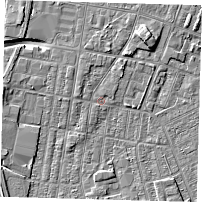 Shaded relief map of the ground around DN329EP, computed from Environment Agency LiDAR. The ground here sits at about 3 m above sea level and falls 9 m across the surrounding 800 m. Surface water reaching this point runs off ground lying to the north-east, 4.4 m higher.
