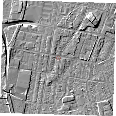 Shaded relief map of the ground around DN329ER, computed from Environment Agency LiDAR. The ground here sits at about 3 m above sea level and falls 9 m across the surrounding 800 m. Surface water reaching this point runs off ground lying to the north-west, 1.1 m higher.