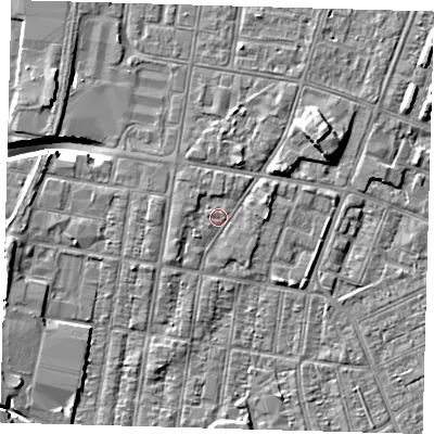 Shaded relief map of the ground around DN329ES, computed from Environment Agency LiDAR. The ground here sits at about 3 m above sea level and falls 9 m across the surrounding 800 m. Surface water reaching this point runs off ground lying to the north-east, 4.0 m higher.