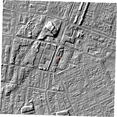 Shaded relief map of the ground around DN329HA, computed from Environment Agency LiDAR. The ground here sits at about 3 m above sea level and falls 5 m across the surrounding 800 m. Surface water reaching this point runs off ground lying to the north, 1.2 m higher.