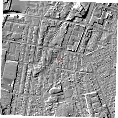 Shaded relief map of the ground around DN329HJ, computed from Environment Agency LiDAR. The ground here sits at about 2 m above sea level and falls 9 m across the surrounding 800 m. Surface water reaching this point runs off ground lying to the north-north-east, 4.7 m higher.