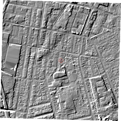 Shaded relief map of the ground around DN329HL, computed from Environment Agency LiDAR. The ground here sits at about 3 m above sea level and falls 7 m across the surrounding 800 m. Surface water reaching this point runs off ground lying to the west, 2.8 m higher.
