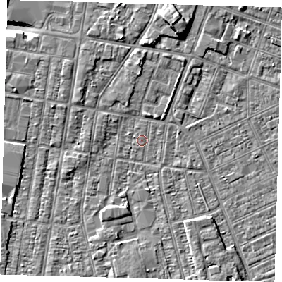 Shaded relief map of the ground around DN329HP, computed from Environment Agency LiDAR. The ground here sits at about 3 m above sea level and falls 9 m across the surrounding 800 m. Surface water reaching this point runs off ground lying to the north-north-east, 4.8 m higher.