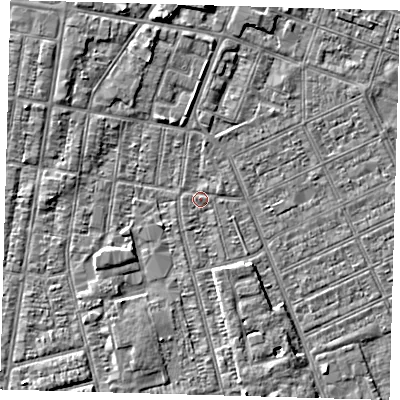 Shaded relief map of the ground around DN329HT, computed from Environment Agency LiDAR. The ground here sits at about 3 m above sea level and falls 5 m across the surrounding 800 m. Surface water reaching this point runs off ground lying to the south, 0.8 m higher.