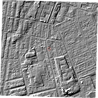 Shaded relief map of the ground around DN329HU, computed from Environment Agency LiDAR. The ground here sits at about 2 m above sea level and falls 5 m across the surrounding 800 m. Surface water reaching this point runs off ground lying to the south-south-east, 0.8 m higher.