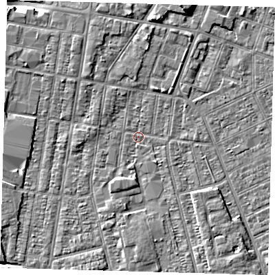 Shaded relief map of the ground around DN329HW, computed from Environment Agency LiDAR. The ground here sits at about 2 m above sea level and falls 9 m across the surrounding 800 m. Surface water reaching this point runs off ground lying to the north, 2.8 m higher.