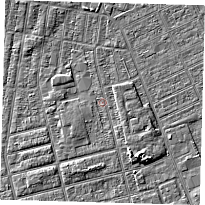 Shaded relief map of the ground around DN329HY, computed from Environment Agency LiDAR. The ground here sits at about 3 m above sea level and falls 5 m across the surrounding 800 m. Surface water reaching this point runs off ground lying to the south-west, 1.4 m higher.