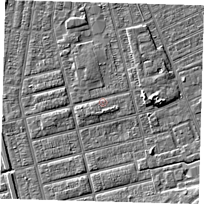 Shaded relief map of the ground around DN329JB, computed from Environment Agency LiDAR. The ground here sits at about 3 m above sea level and falls 6 m across the surrounding 800 m. Surface water reaching this point runs off ground lying to the south-west, 1.6 m higher.