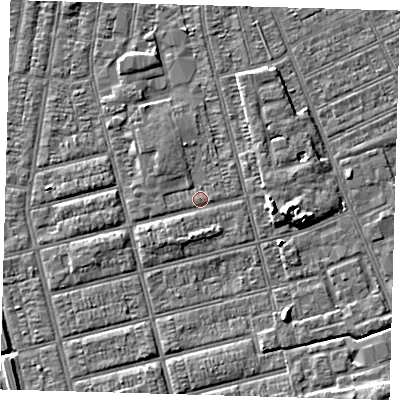 Shaded relief map of the ground around DN329JD, computed from Environment Agency LiDAR. The ground here sits at about 3 m above sea level and falls 6 m across the surrounding 800 m. Surface water reaching this point runs off ground lying to the south-west, 1.6 m higher.