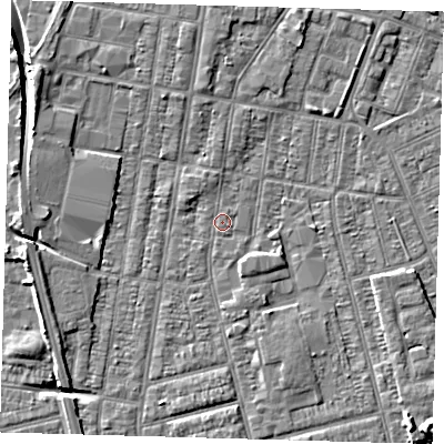 Shaded relief map of the ground around DN329JG, computed from Environment Agency LiDAR. The ground here sits at about 3 m above sea level and falls 9 m across the surrounding 800 m. Surface water reaching this point runs off ground lying to the north-north-west, 1.0 m higher.