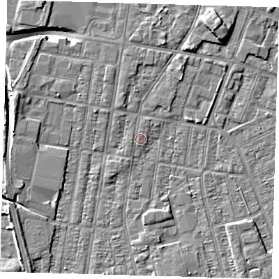 Shaded relief map of the ground around DN329JJ, computed from Environment Agency LiDAR. The ground here sits at about 3 m above sea level and falls 9 m across the surrounding 800 m. Surface water reaching this point runs off ground lying to the north-east, 0.6 m higher.