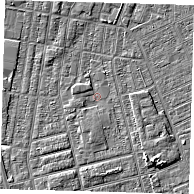 Shaded relief map of the ground around DN329JL, computed from Environment Agency LiDAR. The ground here sits at about 3 m above sea level and falls 6 m across the surrounding 800 m. Surface water reaching this point runs off ground lying to the south, 1.5 m higher.