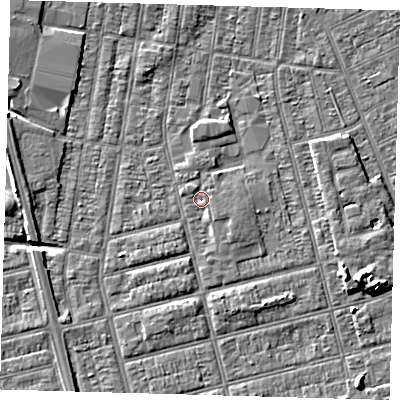 Shaded relief map of the ground around DN329JW, computed from Environment Agency LiDAR. The ground here sits at about 3 m above sea level and falls 7 m across the surrounding 800 m. Surface water reaching this point runs off ground lying to the south-east, 1.4 m higher.