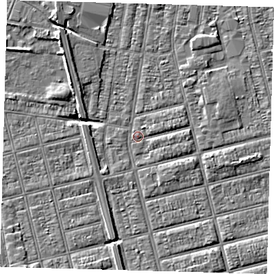 Shaded relief map of the ground around DN329JX, computed from Environment Agency LiDAR. The ground here sits at about 3 m above sea level and falls 5 m across the surrounding 800 m. Surface water reaching this point runs off ground lying to the south, 3.5 m higher.