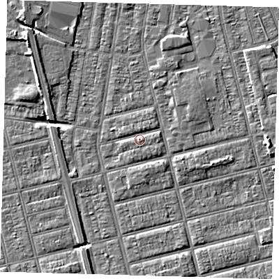 Shaded relief map of the ground around DN329LA, computed from Environment Agency LiDAR. The ground here sits at about 3 m above sea level and falls 7 m across the surrounding 800 m. Surface water reaching this point runs off ground lying to the north, 1.2 m higher.