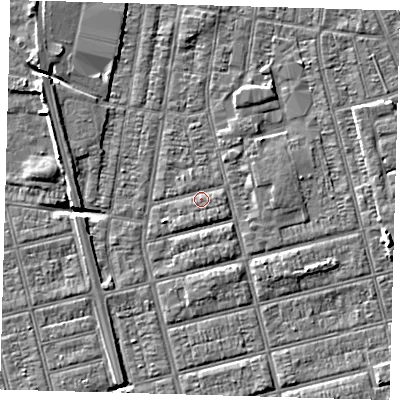Shaded relief map of the ground around DN329LB, computed from Environment Agency LiDAR. The ground here sits at about 3 m above sea level and falls 7 m across the surrounding 800 m. Surface water reaching this point runs off ground lying to the south-south-east, 1.5 m higher.
