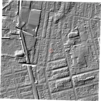 Shaded relief map of the ground around DN329LD, computed from Environment Agency LiDAR. The ground here sits at about 3 m above sea level and falls 6 m across the surrounding 800 m. Surface water reaching this point runs off ground lying to the south-south-east, 1.8 m higher.