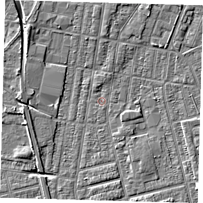 Shaded relief map of the ground around DN329LG, computed from Environment Agency LiDAR. The ground here sits at about 2 m above sea level and falls 9 m across the surrounding 800 m. Surface water reaching this point runs off ground lying to the north-west, 5.2 m higher.