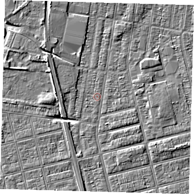 Shaded relief map of the ground around DN329LJ, computed from Environment Agency LiDAR. The ground here sits at about 3 m above sea level and falls 5 m across the surrounding 800 m. Surface water reaching this point runs off ground lying to the south-east, 1.8 m higher.