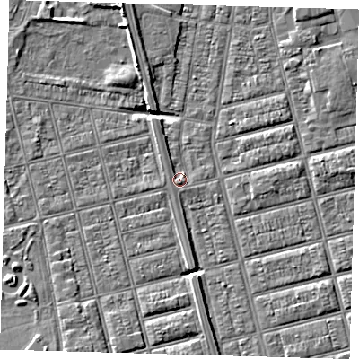 Shaded relief map of the ground around DN329LN, computed from Environment Agency LiDAR. The ground here sits at about 3 m above sea level and falls 5 m across the surrounding 800 m. Surface water reaching this point runs off ground lying to the south, 1.3 m higher.